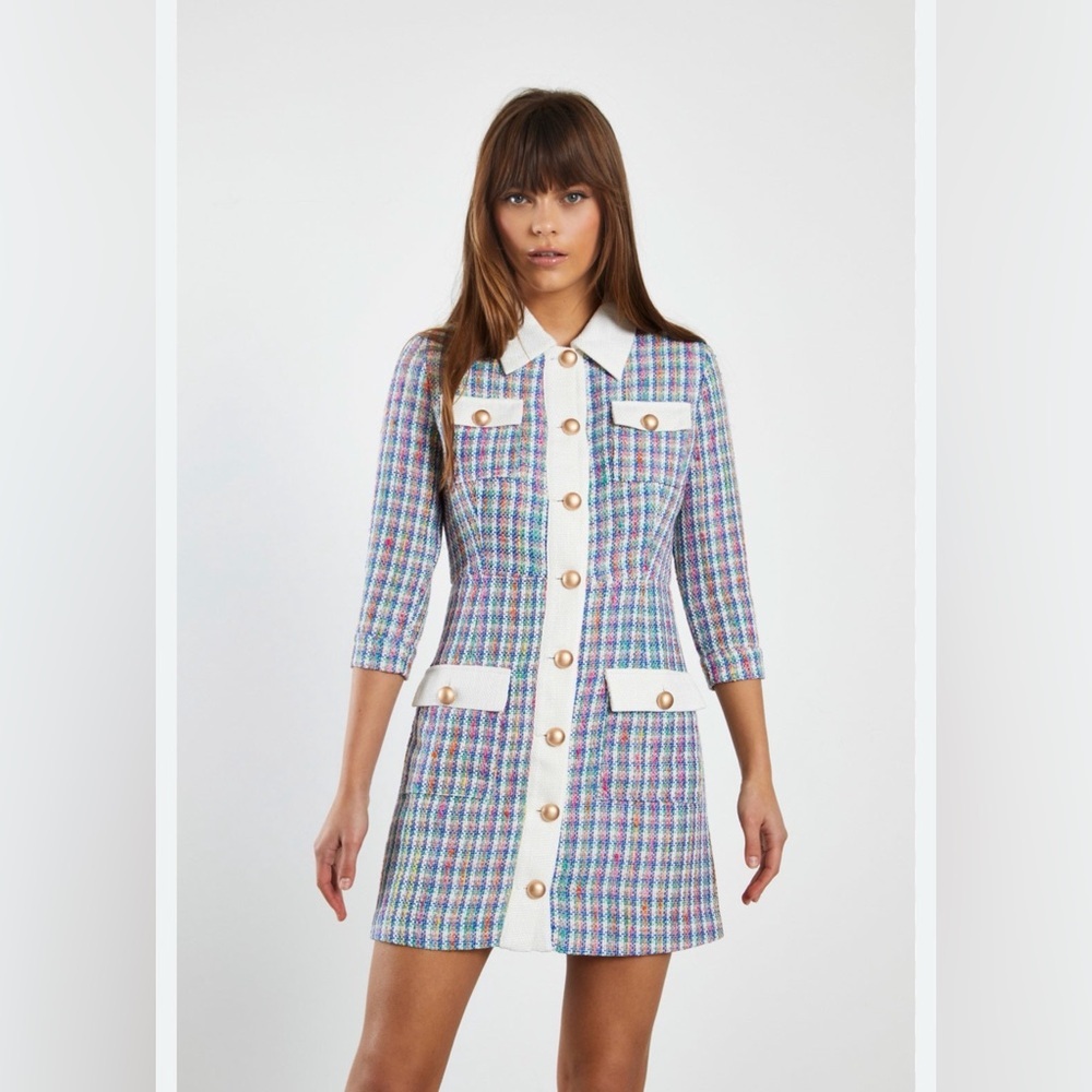 Glamorous tweed Plaid Button-Down Dress size 6